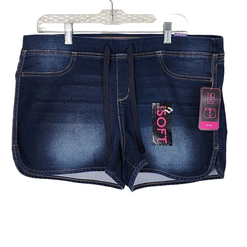 No Boundaries Women's Blue Super Soft Drawstring Mid-Rise Pull-on Shorts Size 19